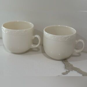 Set of 2 French Opaline Elegant Cream Ceramic Mugs Cream